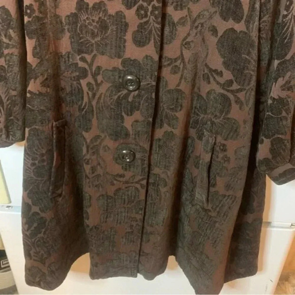 Anthropologie Elevenses Tapestry Victorian Jacquard Float Coat Brown 12 - Picture 9 of 9